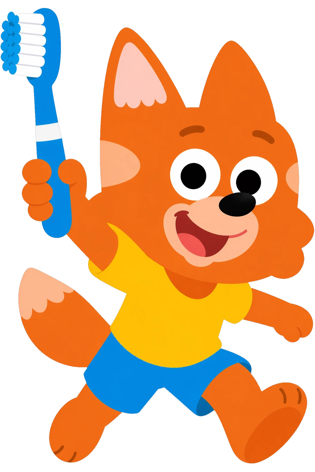 Tito the fox leaping out of the Smile Street app holding his toothbrush