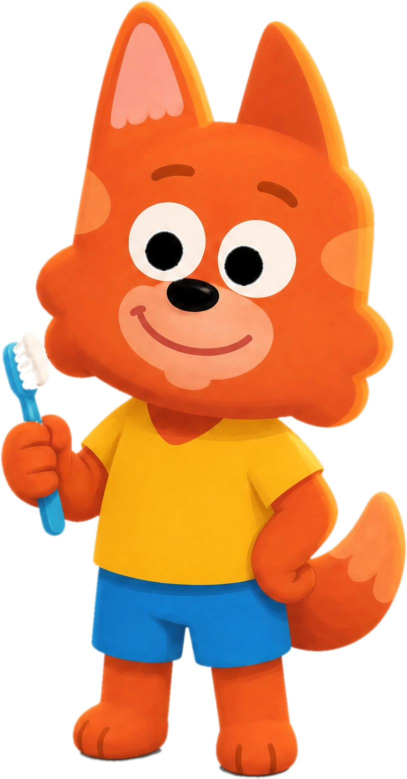 Tito the fox ready for bedtime brushing